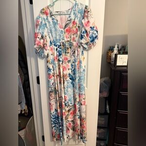 Floral Puff Sleeve Maxi Dress